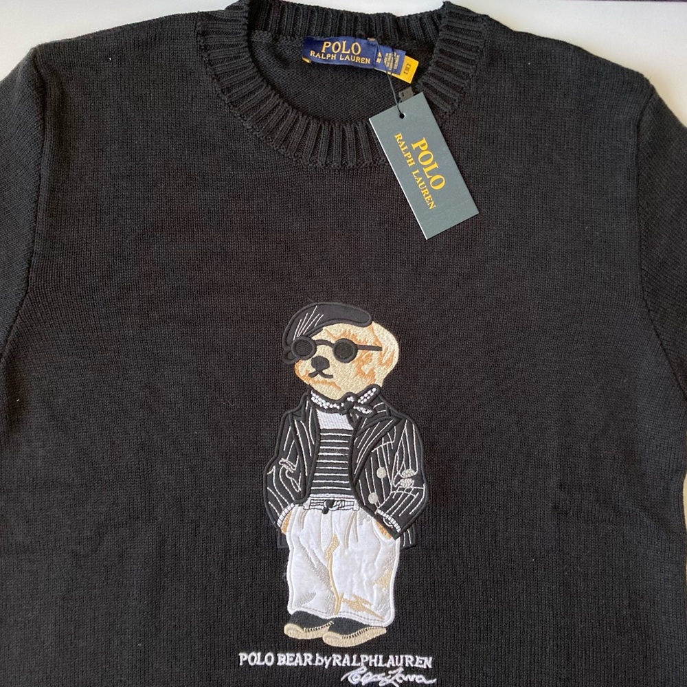 Polo Ralph Lauren Men’s Bear Knit Sweater M Black 100% Cotton Crewneck New - Picture 3 of 6